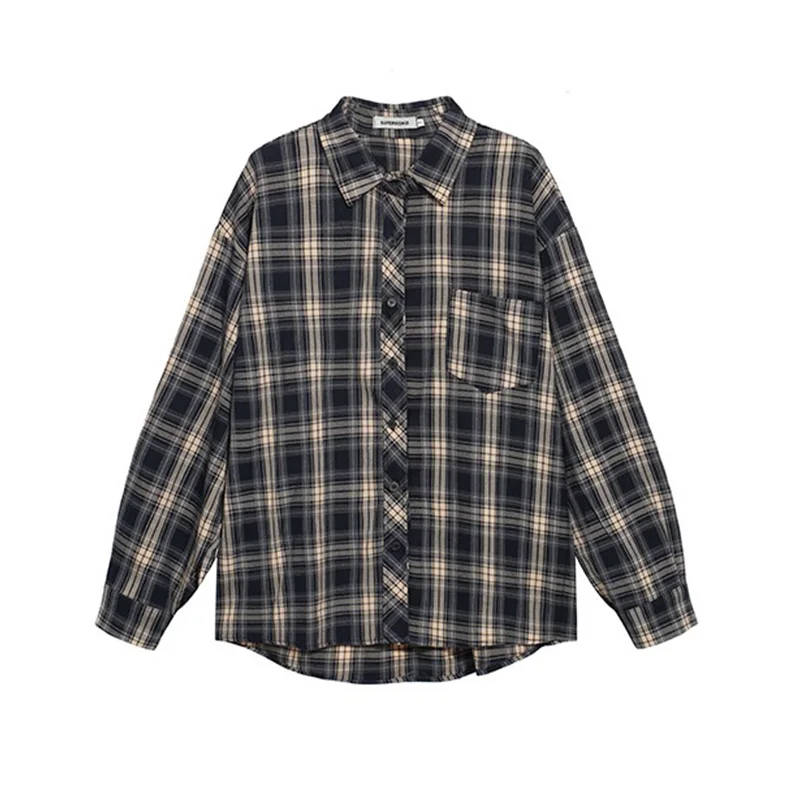 Checkered Shirt for Women Soft Button Up Collared Long Sleeve Plaid Shirt Female Outfit