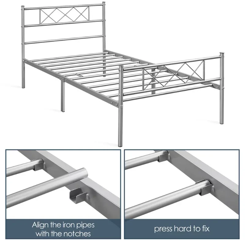 Easyfashion X-Design Metalowa platforma Podwójne łóżko Srebrne 41,5 X 78 X 35\