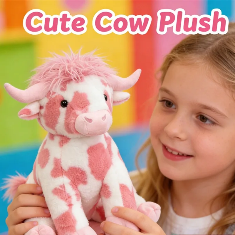 

Pink Highland Cow Plush Stuffed Toy Cute Romantic Valentines Day Gift For Couples Women Kids Home Table Centerpiece Office Desk