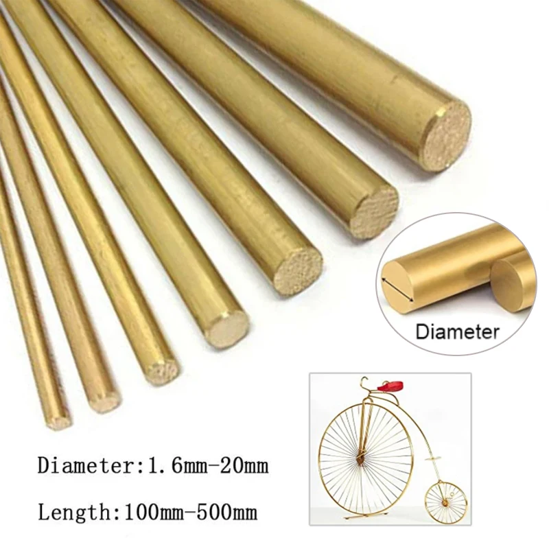 

Diameter 1.6-20mm Length 100-500mm Hardware Brass Round Bar Rod For DIY Knife Handle Circular Wire Tube Modelmaking Brass Rod