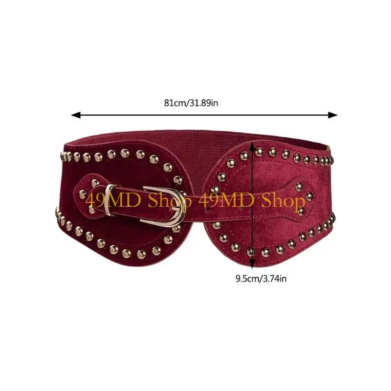 49MD Wide Waist Chain Studded Buckle Punk Chain Cowgirl Belt for Women Proms Club Party for Jeans Dresses