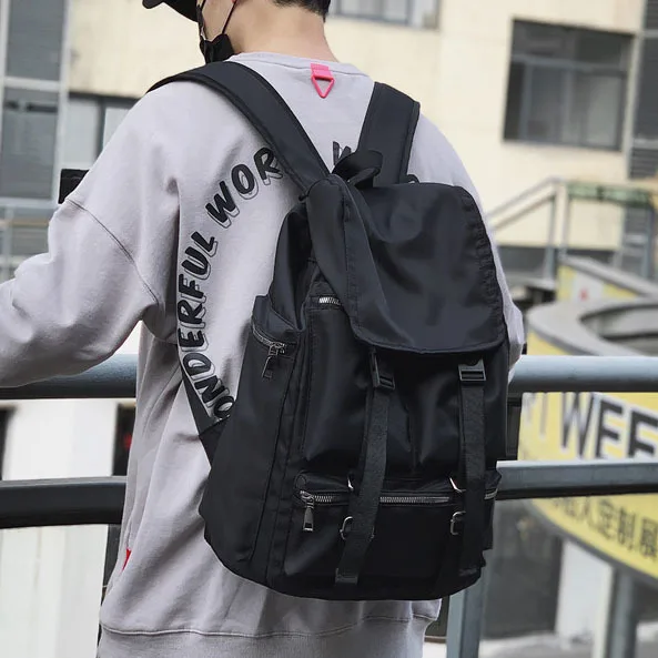 Streetwear Black Nylon Men Backpack Large Capacity School Laptop Men‘s Backpack Outdoor Travel Sport Hiking Backpacks for Men