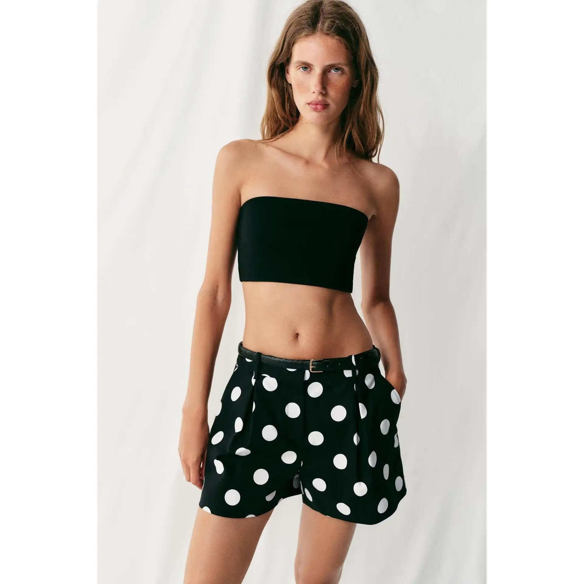 Fashionable High Waist Casual Shorts with Belt Versatile Stylish Women's Straight Leg Pants Polyester Fiber Summer Collection