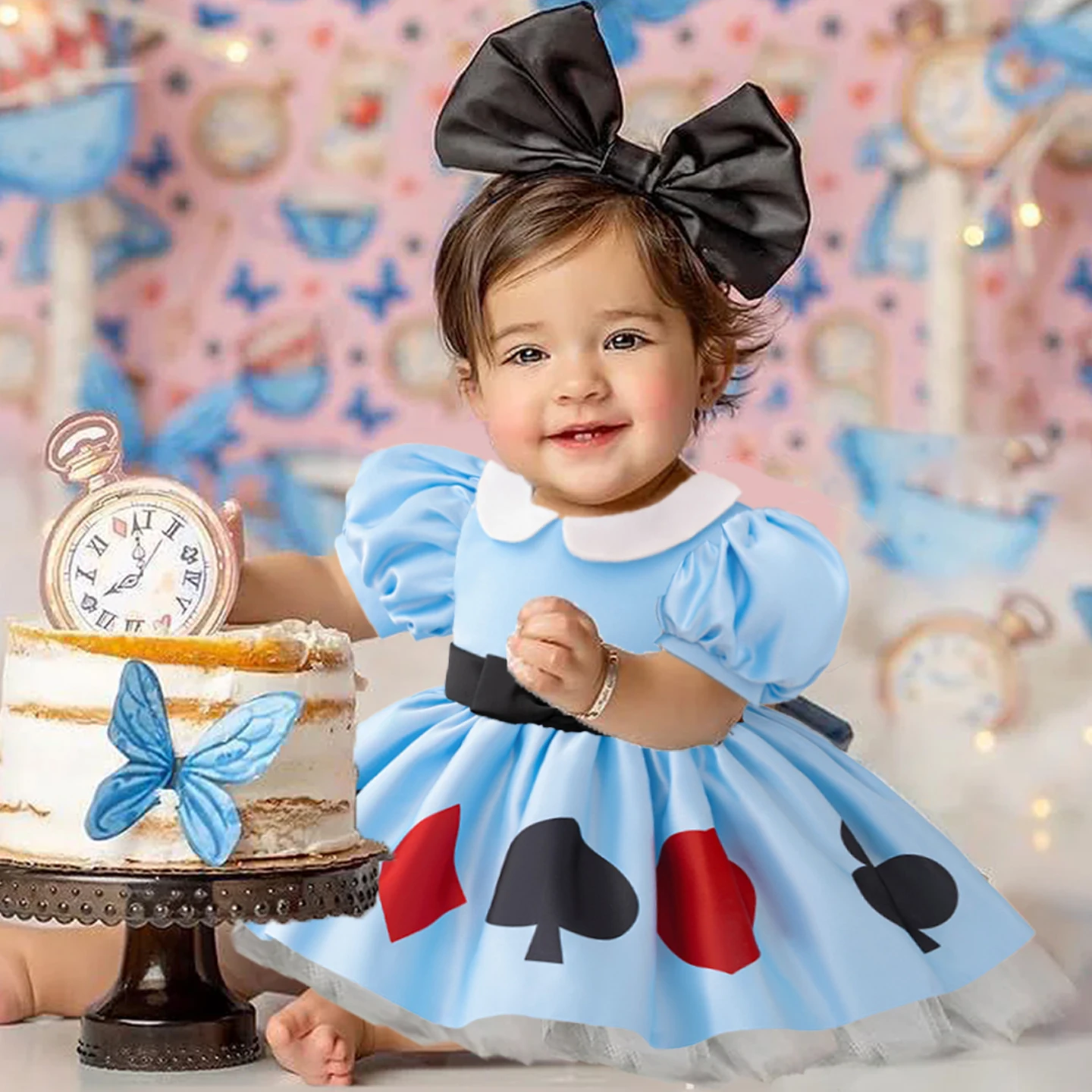 Girl Alice Lolita Dress Carnival Wonderland Alice Maid Blue Halloween Costume Servant Family 1st Birthday Princess Party Dresses