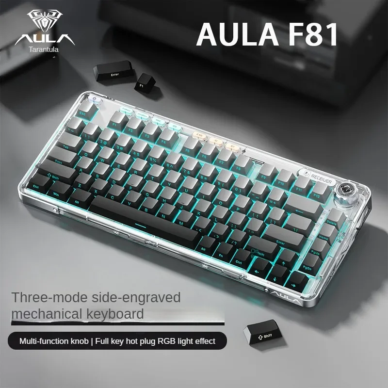 AULA F81 Mechanical Keyboard Tri Mode Wireless Bluetooth RGB Hotswap Gasket Custom PC Gaming Office Side Lettering Keyboard