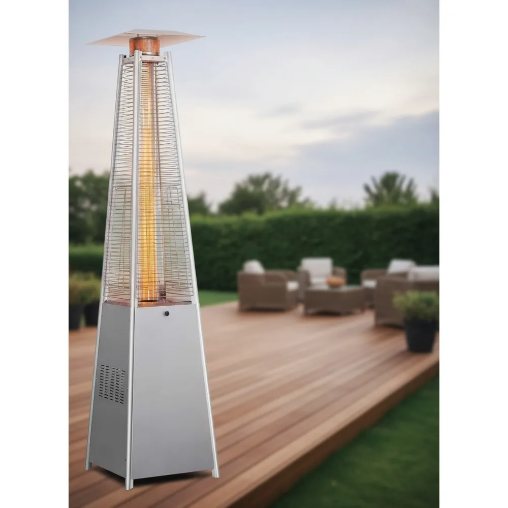 Calentador piramidal para patio de 48,000 BTU con cubierta y ruedas, calentador de propano para exteriores de 87" de alto para restaurante de fiesta en cubierta