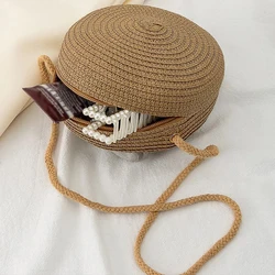 Minimalist handmade straw bag Round travel crossbody bag Casual small bag with coin purse Clothing accessories matching bag01