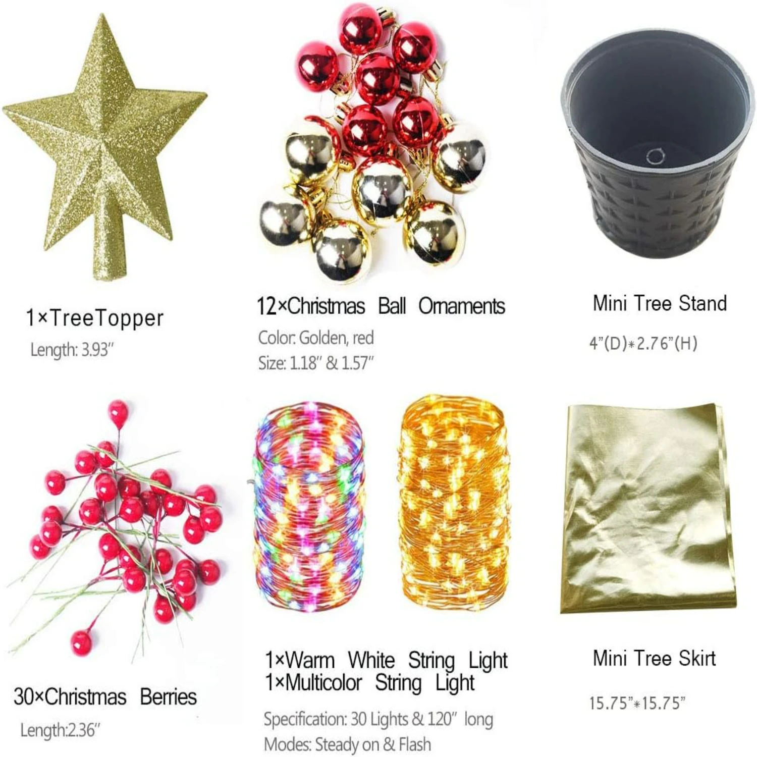 Stunning 24 Inch Beautiful Mini Xmas Pine Tree with Festive Ornaments and LED String Lights, Perfect Tabletop Christmas Tree for