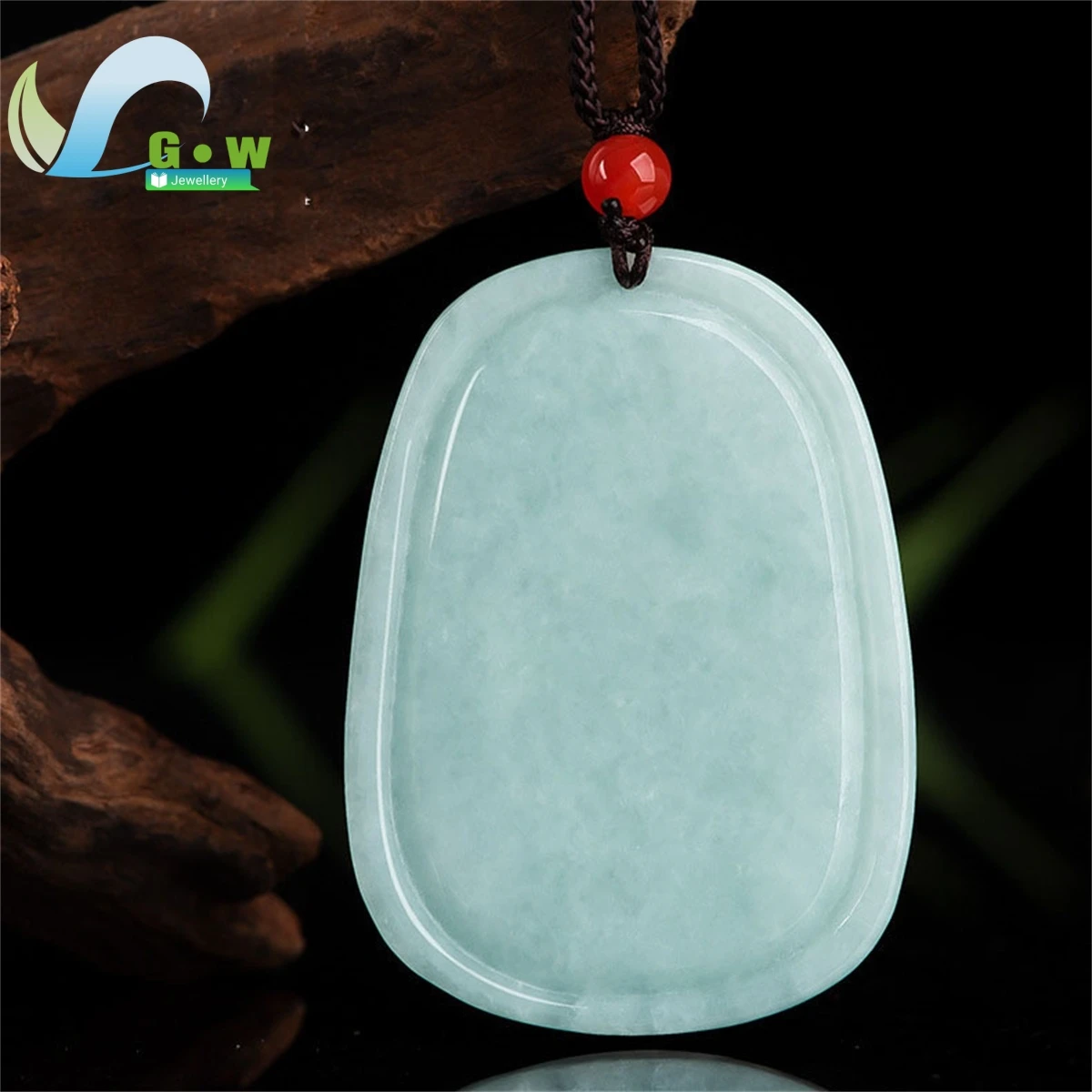 Natural Ice Green Jadeite Carved High Mountains Flowing Water Landscape Painting Lucky Pendant Necklace Men Women Gift Jewelry