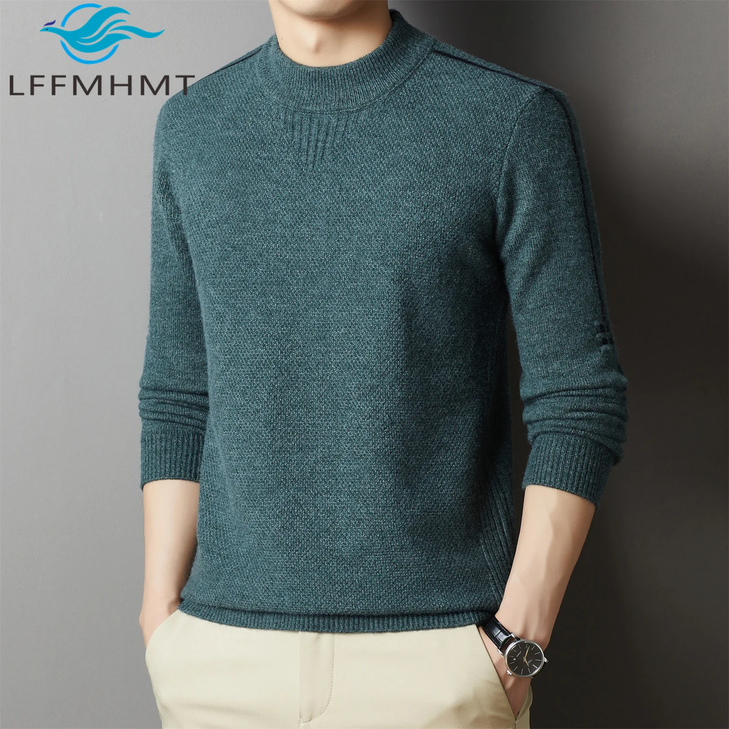 Winter Fall Long Sleeve Men's Sweatshirt Teens Good Quality Business Casual Simple Slim Fit Trendy Knitting Pullovers Warm Tops