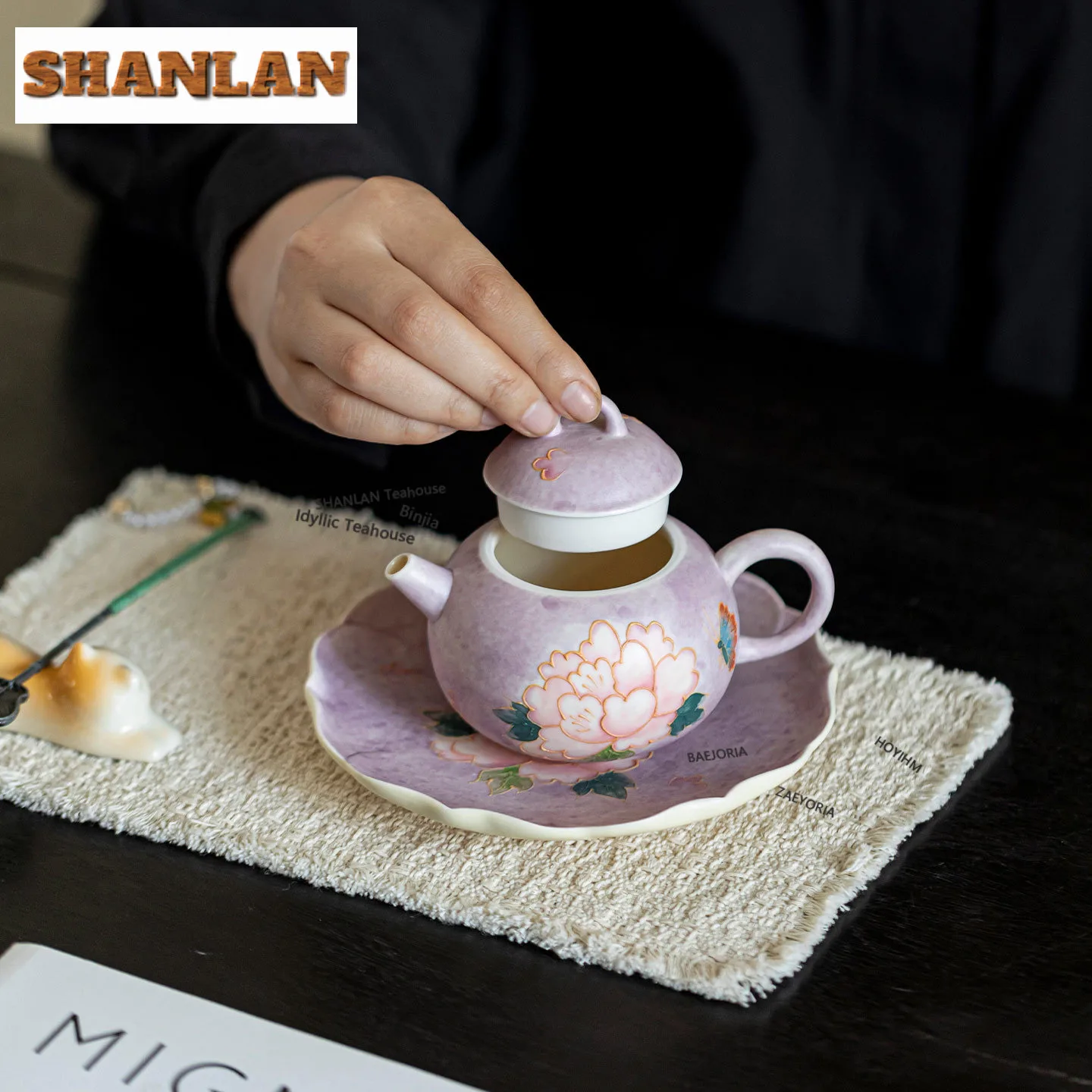 180ml Hand-painted Peony Flower Xishi Teapot Handmade Tea Infuser Pot Tea Soaking Kettle With Ball Hole Tableware Decoration