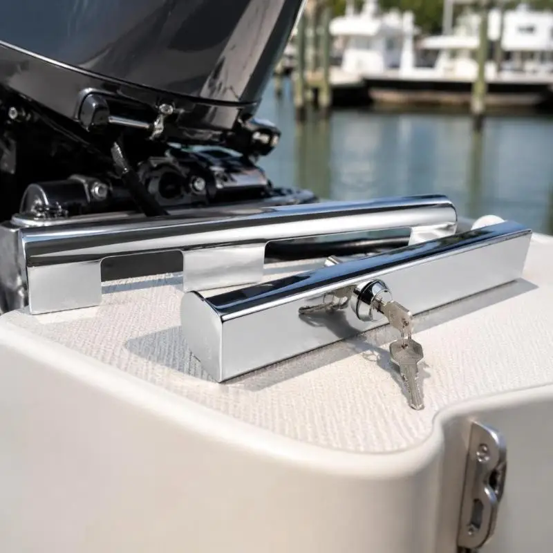   Boat Motor Lock with Polished Stainless Steel Bar and Matching Keys for Routine