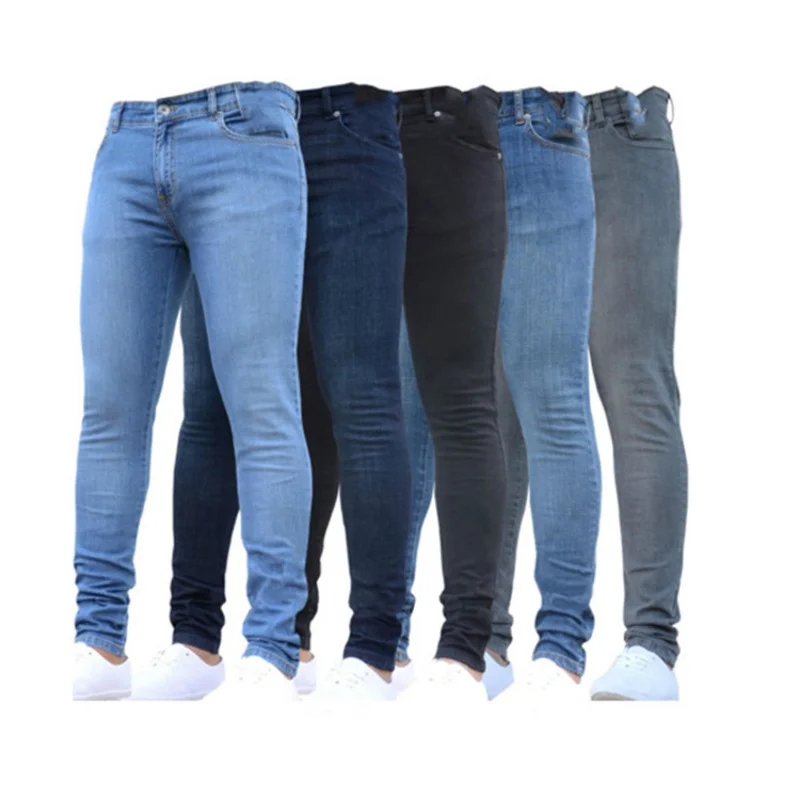 Homme pantalon rétro lavage fermeture éclair Stretch jean décontracté coupe ajustée pantalon mâle grande taille crayon pantalon Denim jean maigre pour hommes