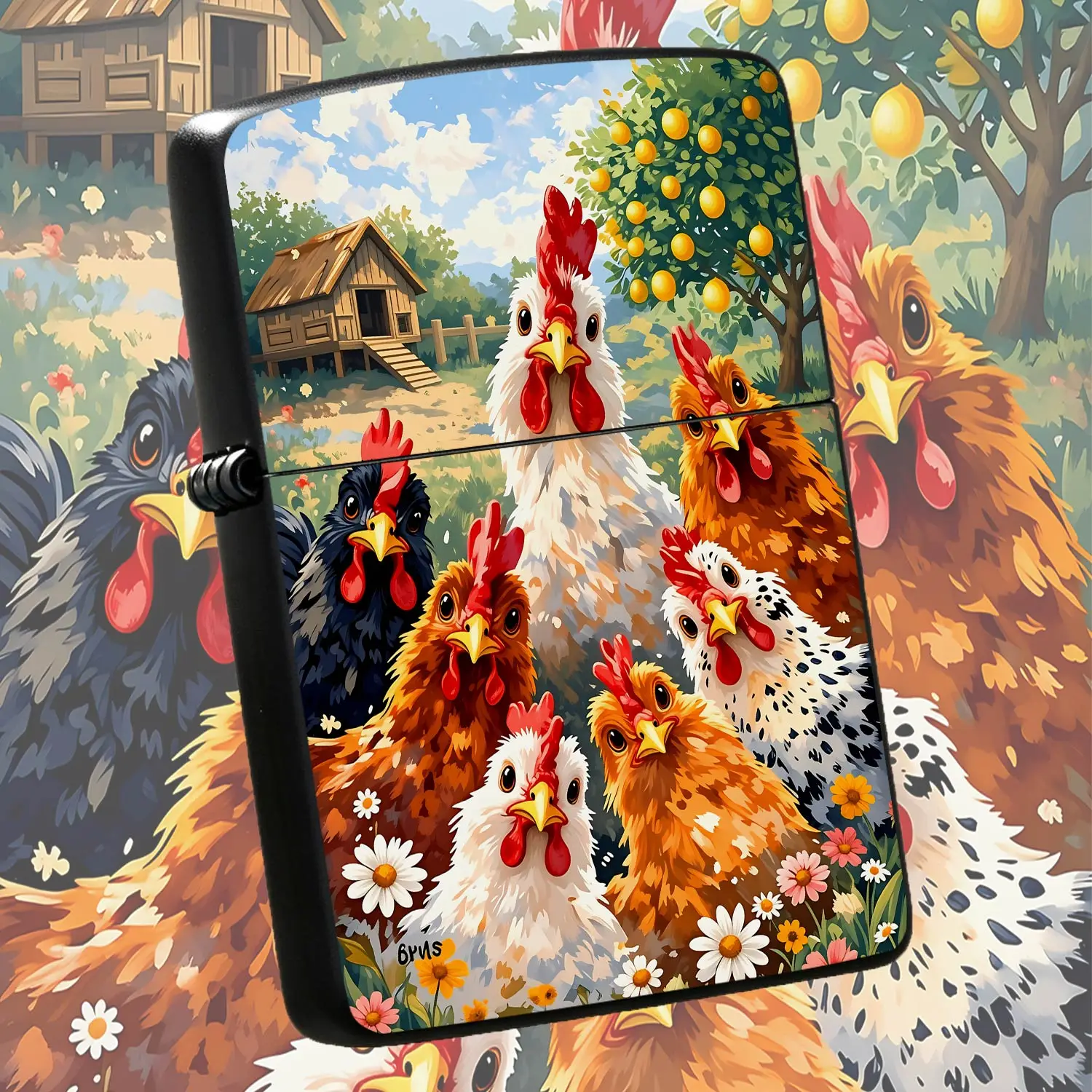 Adorable Farm Chicken Group Portrait Lighter, Cute Pastoral Style Hen Selfie Design, Portable Decorative Ignition Tool For Outdoor Camping Daily Use, Ideal Creative Gift For Friends And Farm Style Lovers, Multi-Scenario A Humorou And Intere