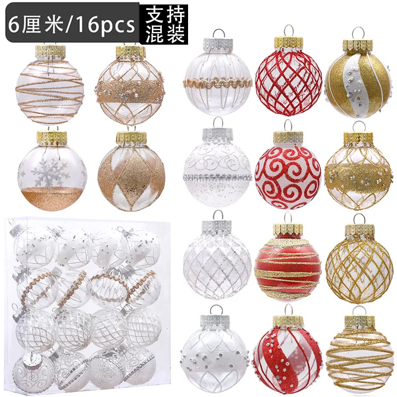 New Christmas Ball Transparent Ball Gold Plated Powder Pendant Pet Box 6cm7cm Hollow Round Plastic Christmas Tree Decoration