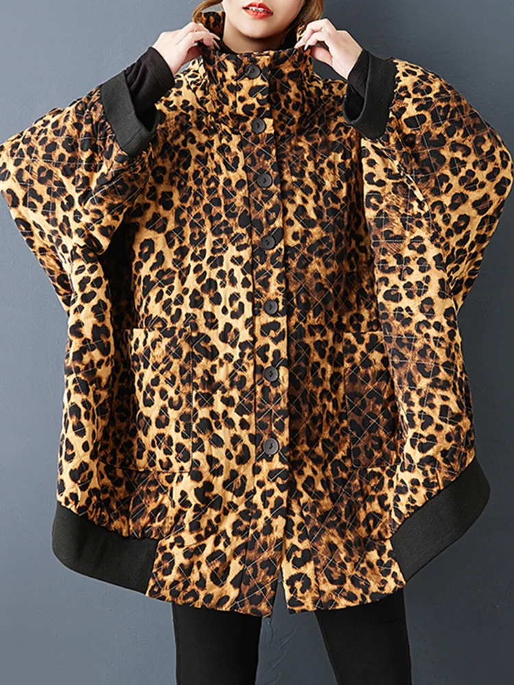 綿オーバーサイズヴィンテージヒョウ柄アウターウェア女性用コート新作長袖カジュアルルーズジャケットコート衣料品秋春2025