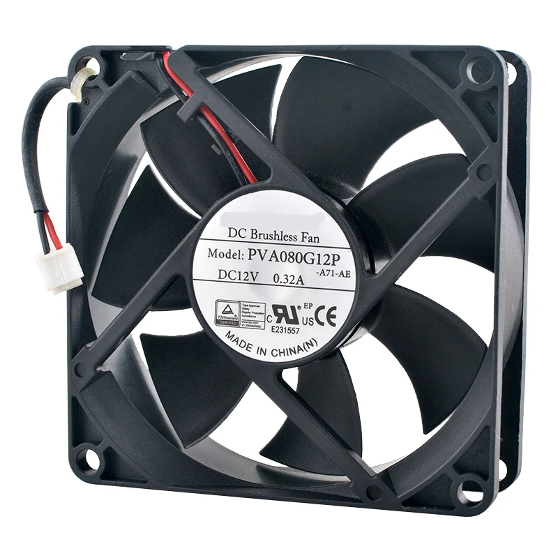 พัดลมระบายความร้อนแบบแกน PVA080G12P ขนาด 8 ซม. 80 มม. 80x80x25 มม. DC12V 0.32A 2 ขา สำหรับเครื่องบันทึกและแหล่งจ่ายไฟ