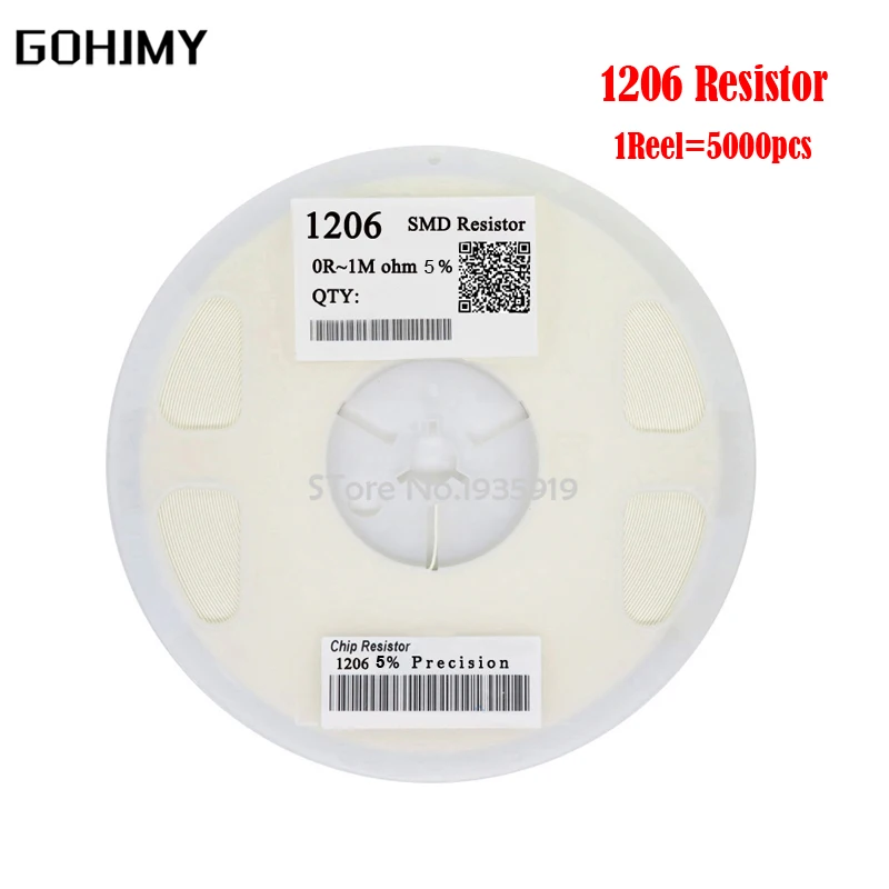 

5000Pcs 1206 0R ~10M SMD resistor 1/2W 0 0.1 0.82 1 10 100 150 220 330 ohm 1K 2.2K 10K 100K 1M 0R 1R 10R 100R 150R 220R 330R ohm