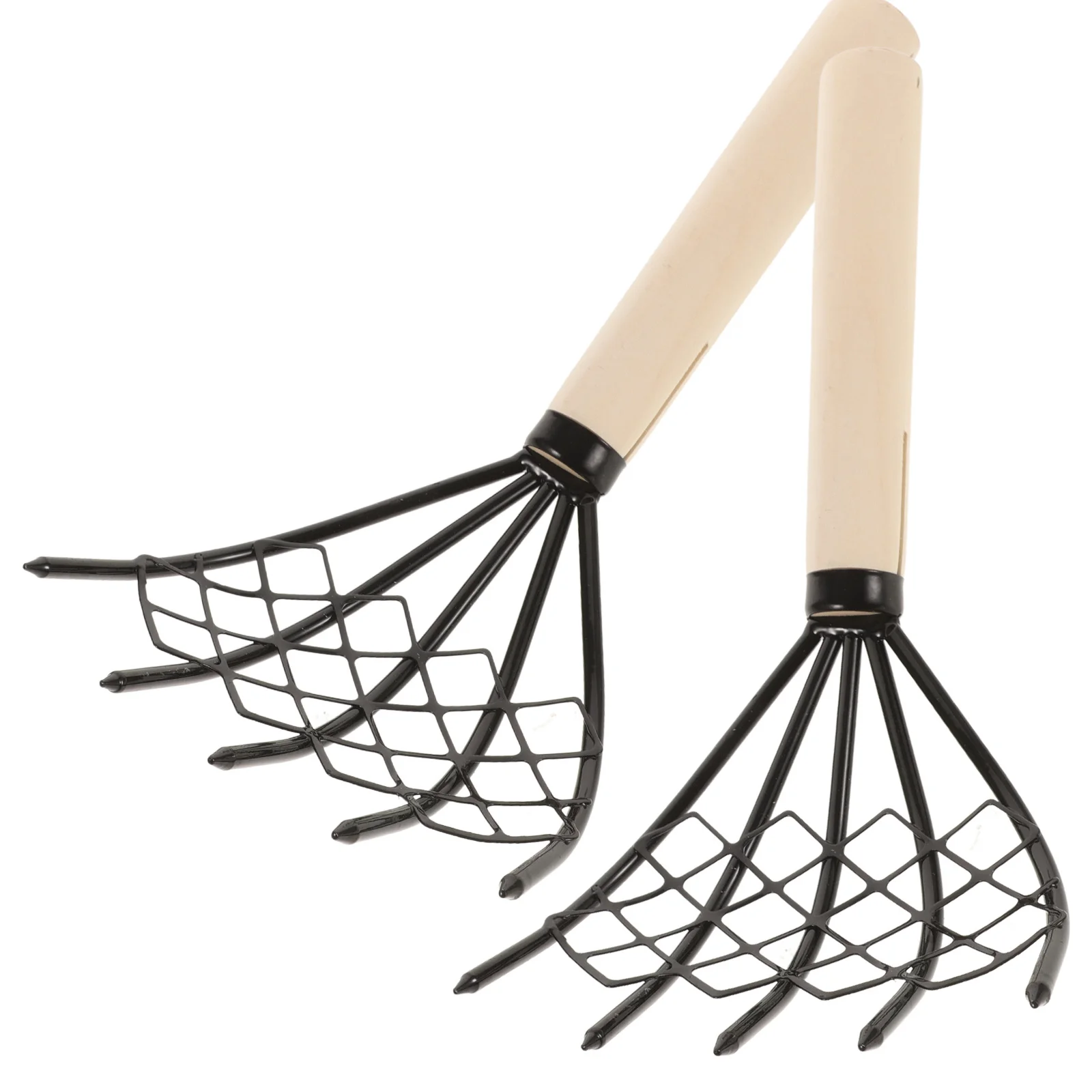 

2Pcs Carbon Steel Rake with Net Wood Handle Clam Digging Tool for Beach Seaside Oyster Shell Harvesting Dredge Portable