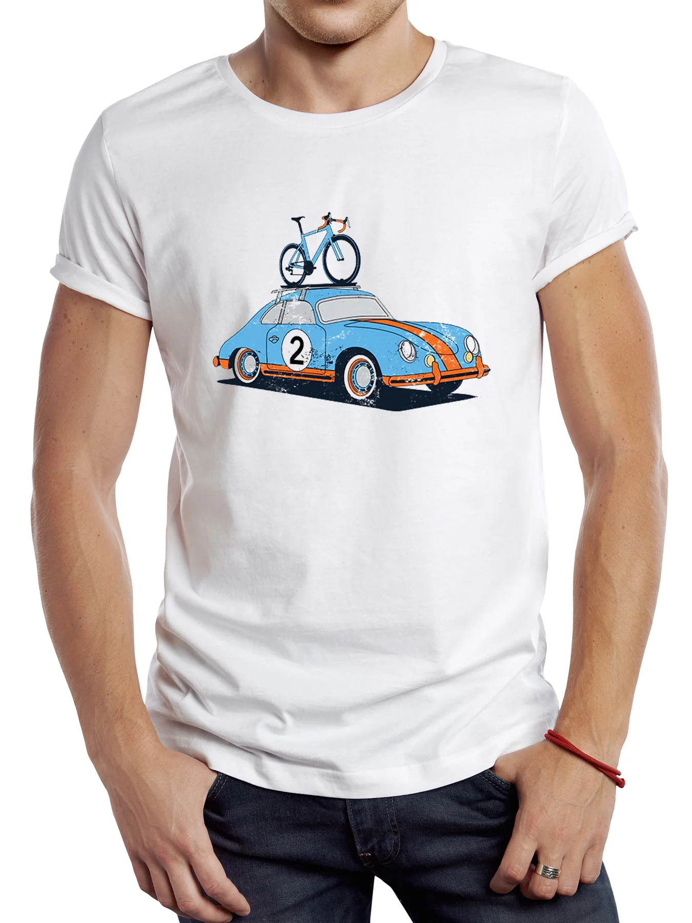 

FPACE Vintage Muscle Car With Bicycle Men T Shirt Graphic Classic Bike Sport Cloth Retro Road Trip Tops Hipster Tee