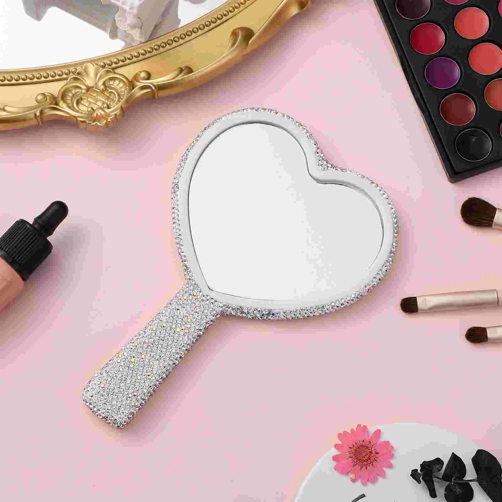 Mini specchi portatili a forma di specchio a mano Vanity Desk Travel Makeup Heart Princess portatile