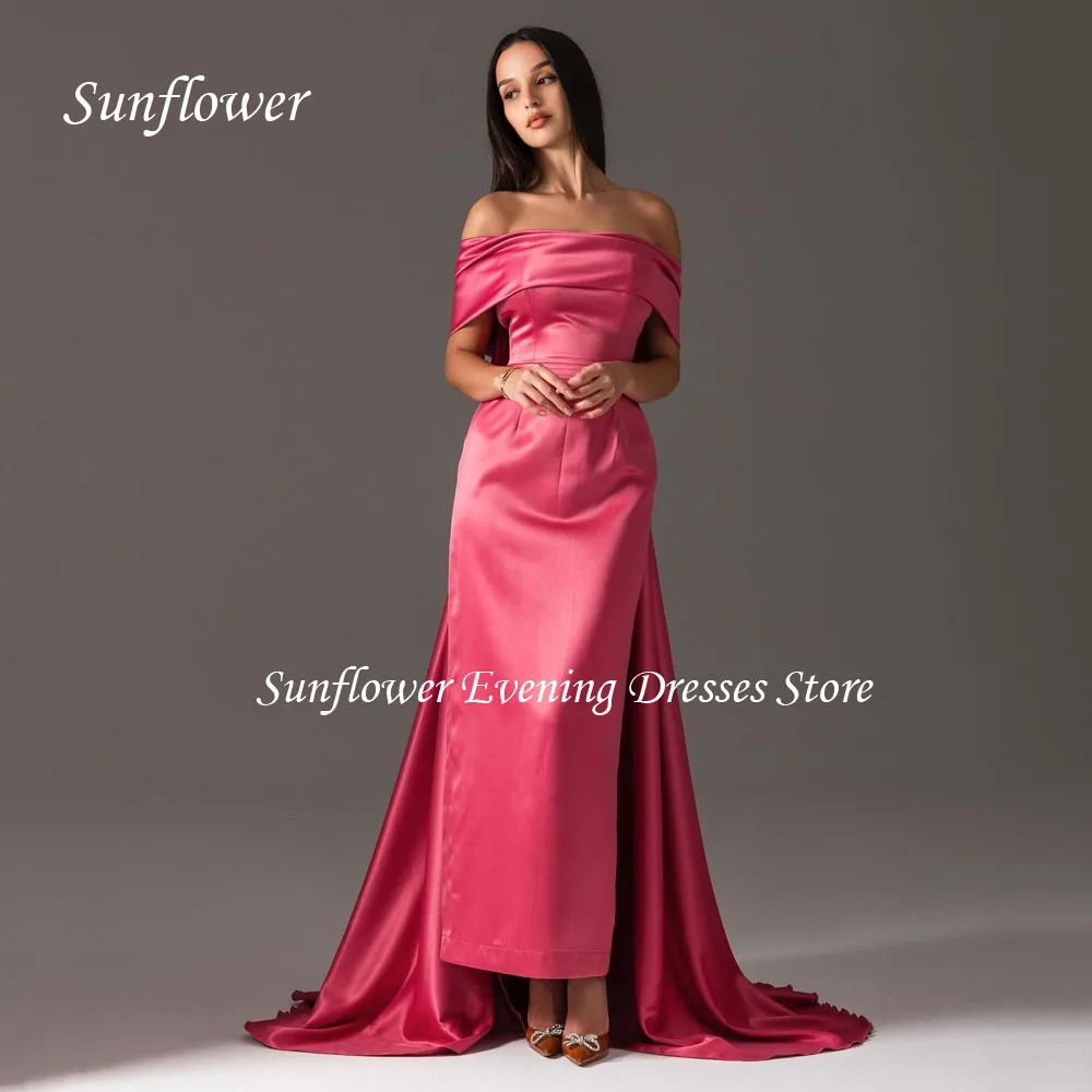 

Sunflower Off the Shoulder Prom Gown Mermaid Evening Dress Slim Satin Party Dress 2023 Backless Floor-Length Prom Dress