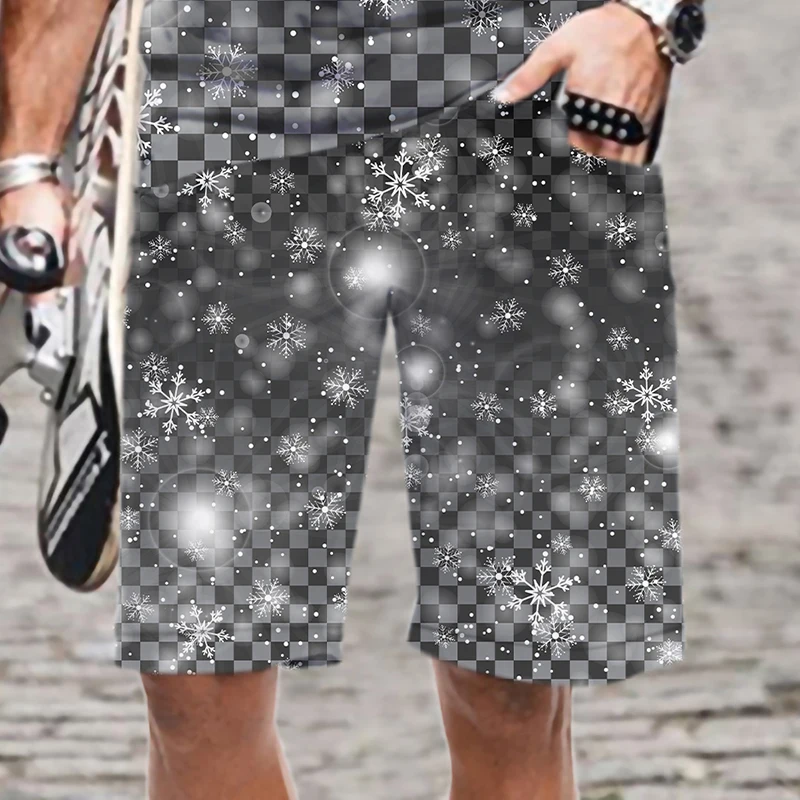 Inverno floco de neve padrão série masculina casual 3d impresso praia shorts board shorts secagem rápida engraçado maiô roupas masculinas