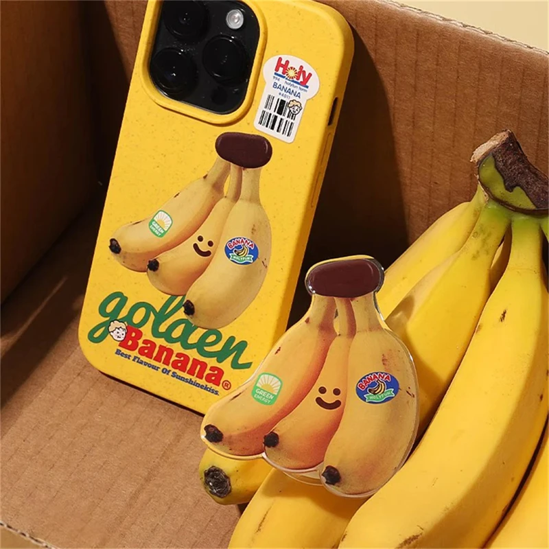 Korean Cute Funny 3D Banana Griptok Bracket For iPhone 15 14 7 Universal Lovely Phone Holder Ring Support Stand Grip Tok Bracket