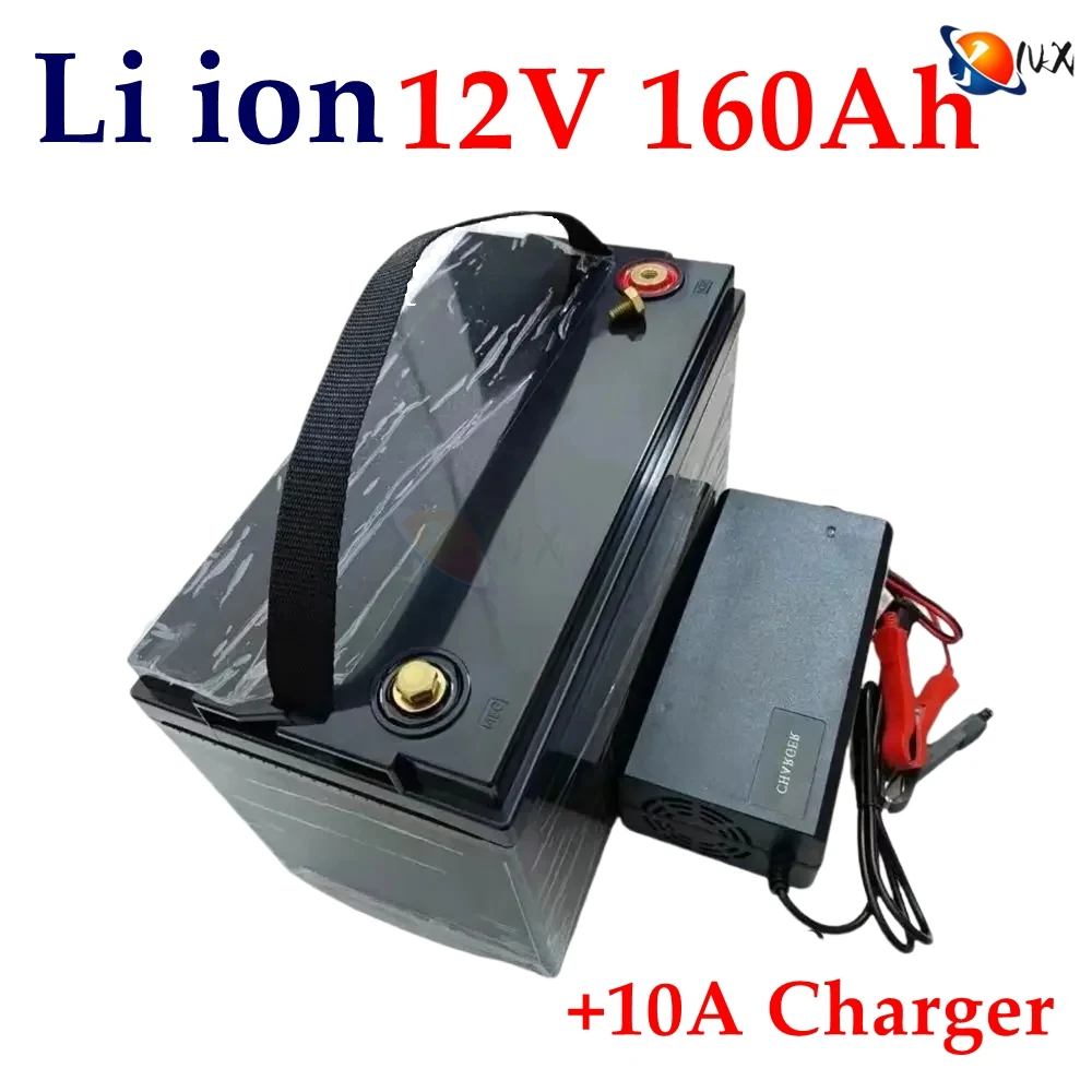 YNX waterproof 12v 160ah lithium ion Rechargeable 12V li ion 18650 BMS 3S for Backup power solar energy storage EV + 10A Charger