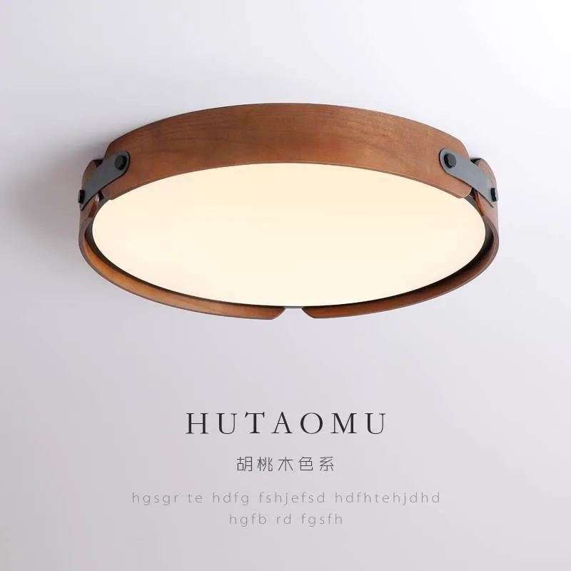 

New Chinese style circular wooden bedroom ceiling light Japanese Wabi Sabi style room Zhongshan Nordic living room LED lamp