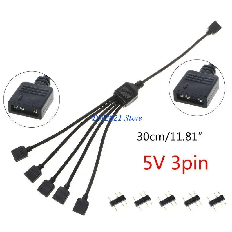 F3KE 5V 3Pin RGB Splitter Cable CPU Cooler Extension Cable Connector Adapter Cord Wire PC Fan Power Extension Cable Converter