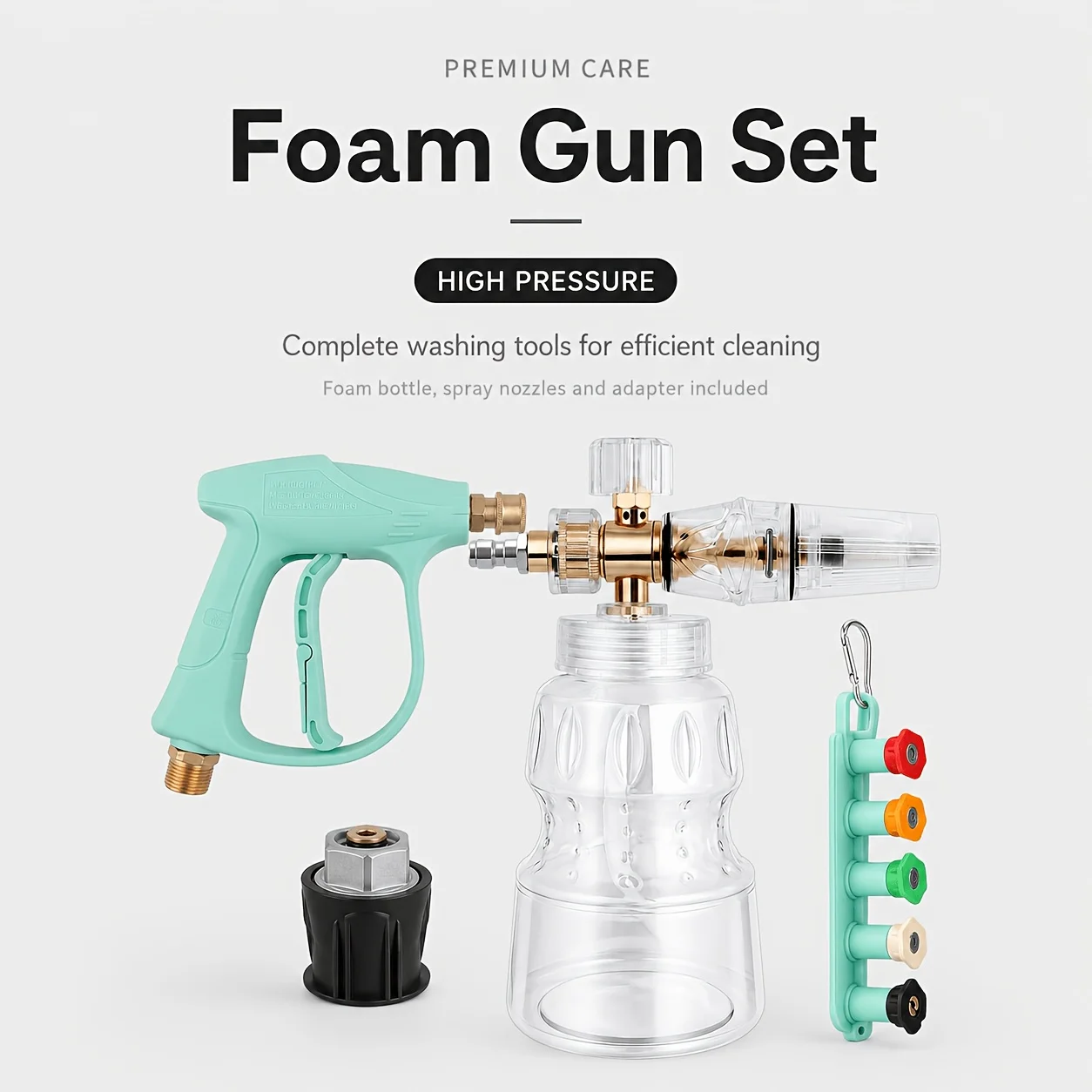 Short Pressure Washer Gun Set with Clear Foam Cannon, M22‑14mm Fitting,1/4