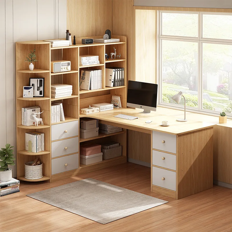 

Computer Desk Bookshelf Integrated Shelves Drawers Large Laptop Home Bedroom Student Study Writing Desk Simple Office Table