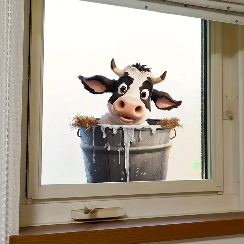 Cute Cow Sticker, Waterproof Vinyl Material, Ideal for Toilet, Home , Refrigerator, Car, Window, Wall Decor, Room Decoration