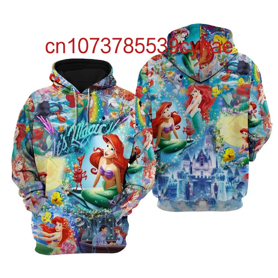 New Dsiney Ariel Princess Hoodies Casual Hip Hop Street Clothing Men's and Women's Long sleeved Sweatshirts