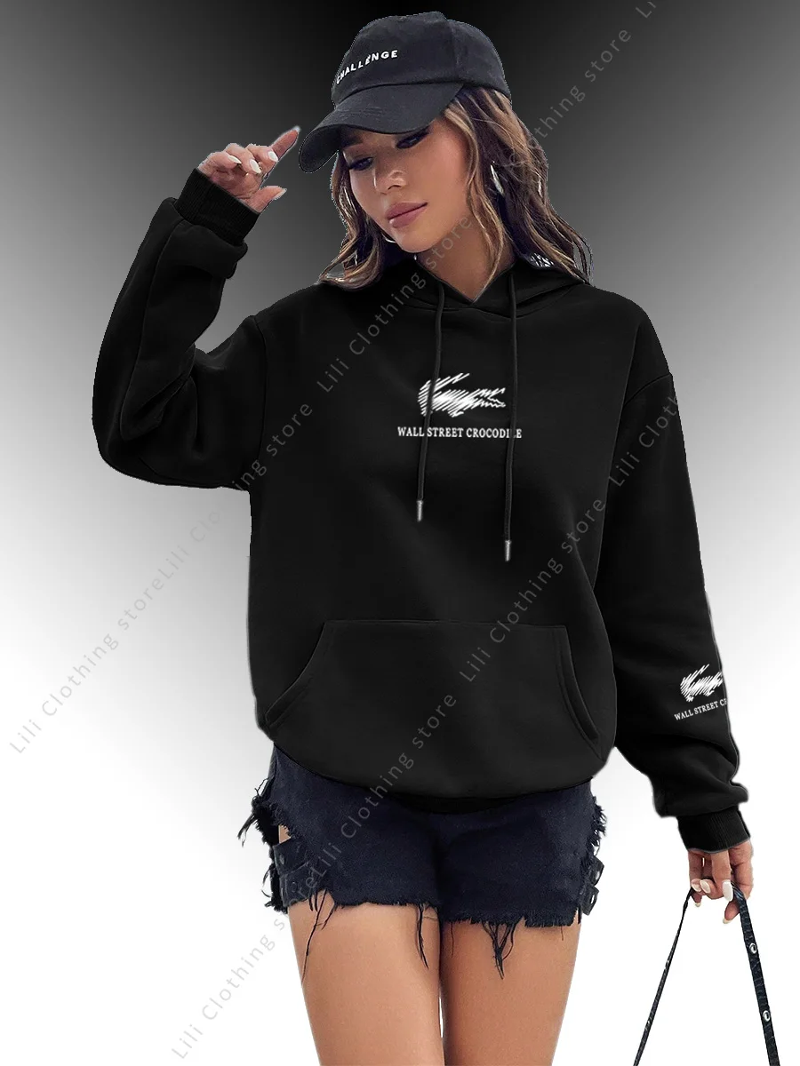 2026 Womens Hoodies Tops Wall Street Graphic Letter Print Funny Sweatshirt Street Clothes Y2K Designer Pullover Hoodie for Woman