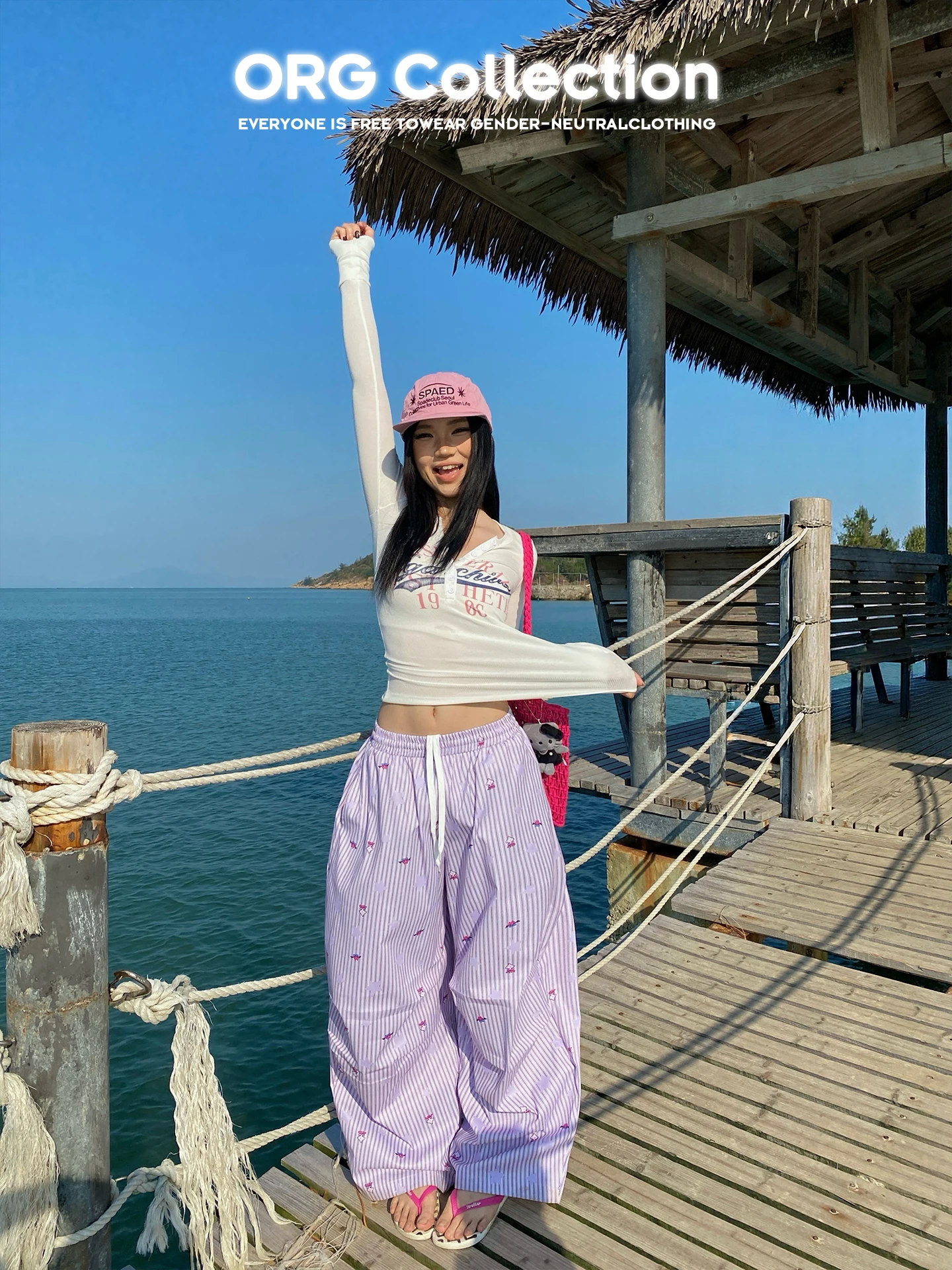 

Loose Jazz Dance Women's Pants Cartoon Stripe Wide Leg Pleated Casual Trousers Comfortable Breathable Polyester Fiber