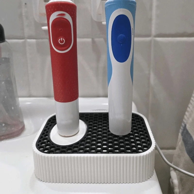 Desktop Storage Space Saving Toothbrush Holder With Cable Slot For Electric Toothbrush And Charging Base