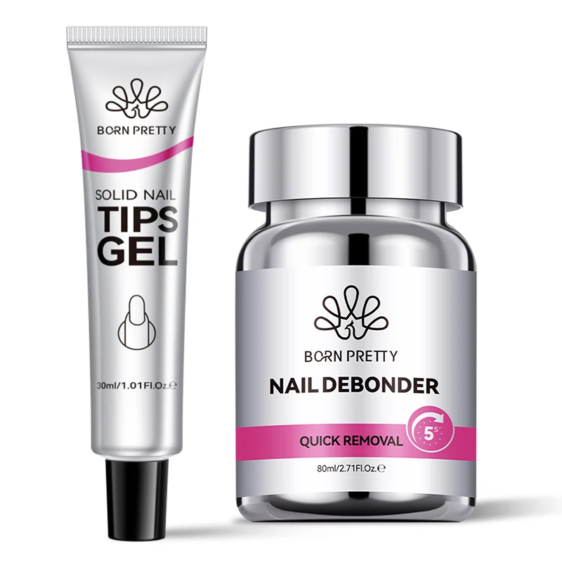 BORN PRETTY 80ml Nail Debonder for Press on Nails 5s Quick Remover Fake Nails with Cuticle Pusher Easy Remover for Acrylic Gel