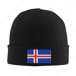 The Icelandic Flag Knit Hat Adult Outdoor Skull Cap Warm Knitted Hat Autumn Winter Classic Beanie Hat Black