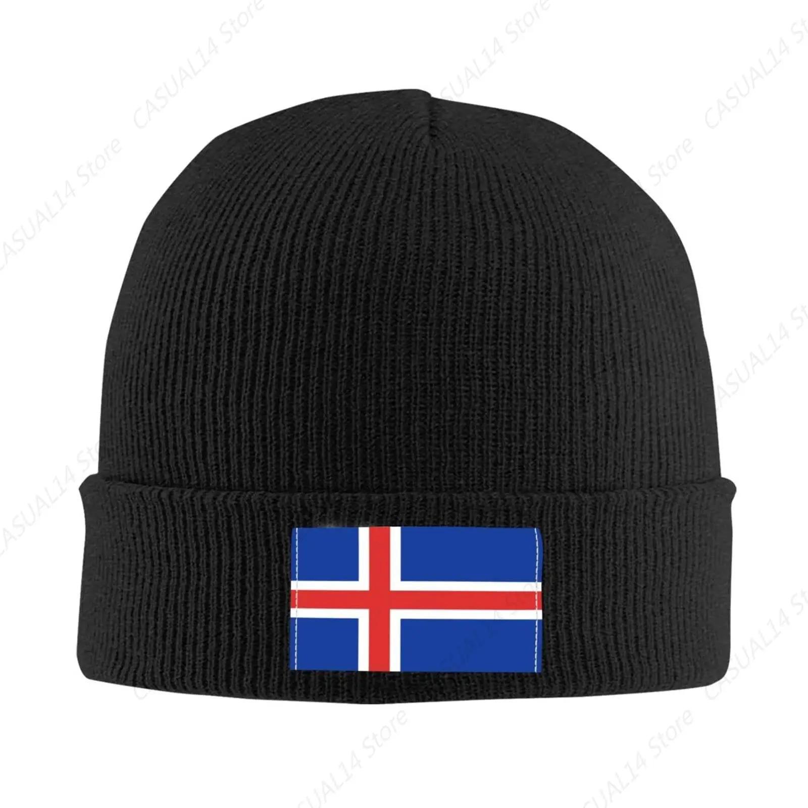 The Icelandic Flag Knit Hat Adult Outdoor Skull Cap Warm Knitted Hat Autumn Winter Classic Beanie Hat Black