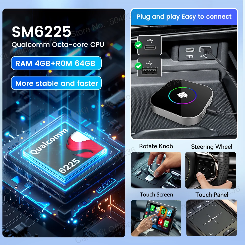 New 2025 Carlinkit Android 13 CarPlay R2 Box Wireless CarPlay Android Auto TV Video Box Qualcomm SM6225 8-Core Split Screen FOTA