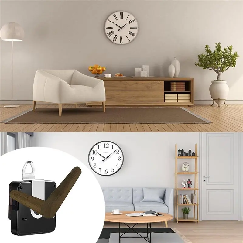 Hot kf-Round Wall Clock Movement Kit For DIY Clock Movement Repair Parts For 7-10Mm Panel Thickness Including Wood Needle