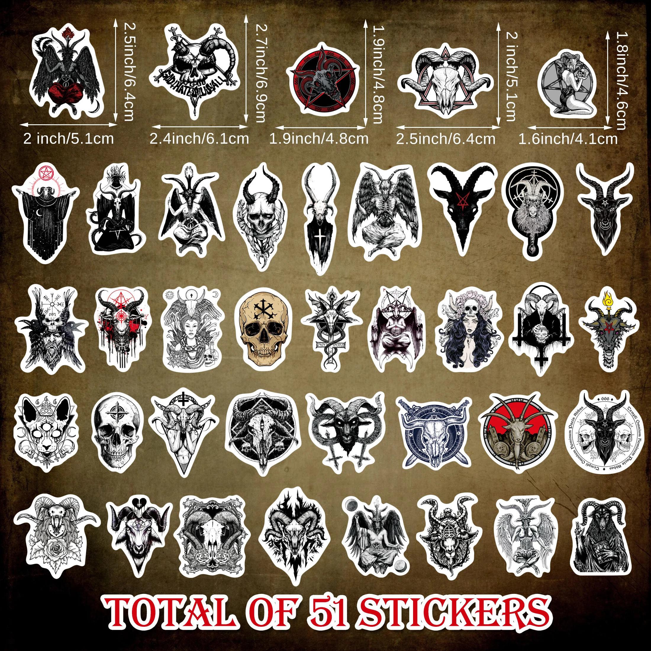 Glow in The Dark Stickers , 51 PCS Skull Evil Satan Waterproof Sticker Laptop Skateboard Phone Case Diy Decoration For Kid Toy