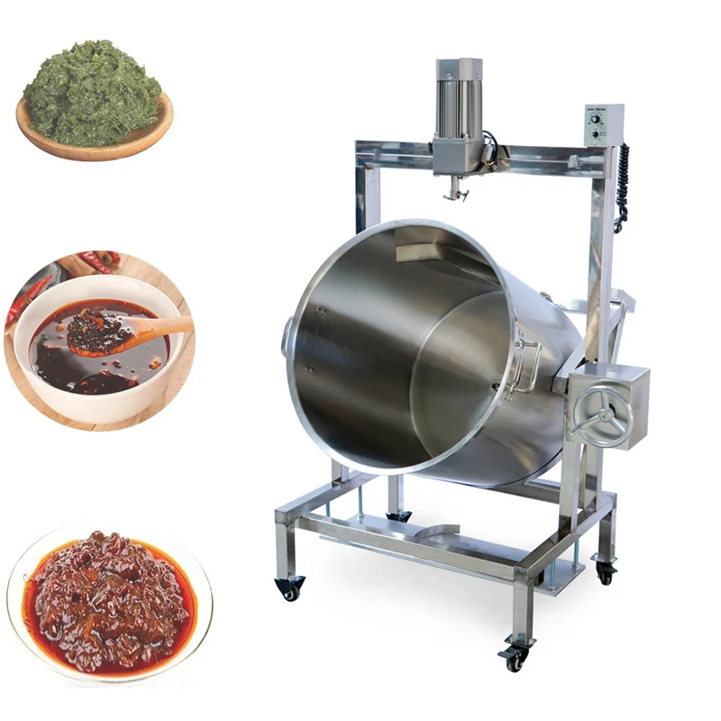 

Automatic Gas Heating Hot Pot Bottom Stir-Frying Machine Commercial Wok Mixer Bean Sauce Chili Oil Stir Fry Pan