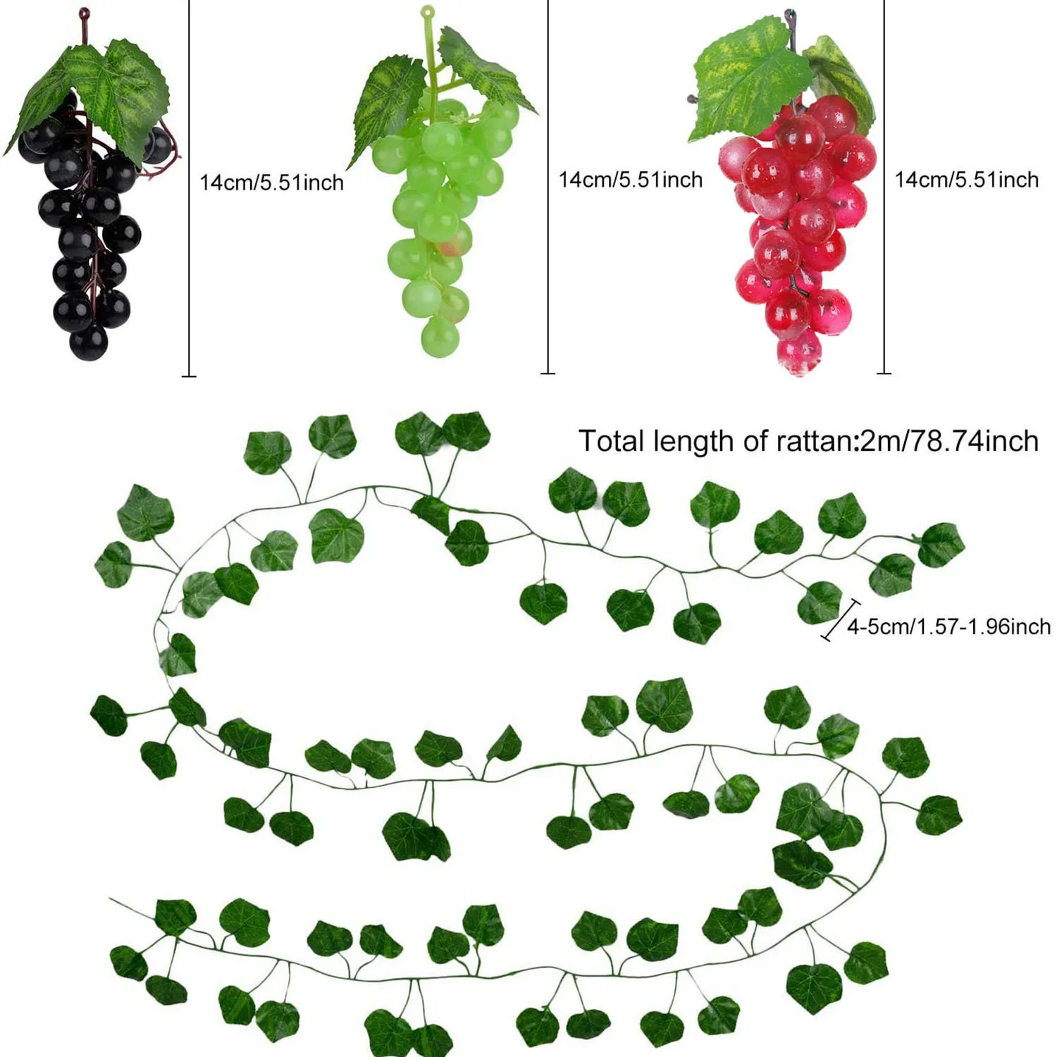 12 Strands Artificial Fake Grape Vines Ivy Leaves with 3 Strings Grapes for Wedding Party Home Wall Decoration HOT