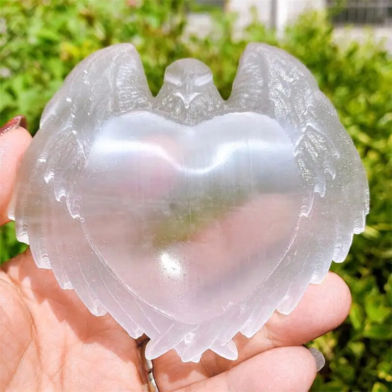 

8CM High Quality Selenite Eagle Bowl Healing Crystal Plate Carving Crescent Stone White Gypsum Ornament Collection Gift 1pcs