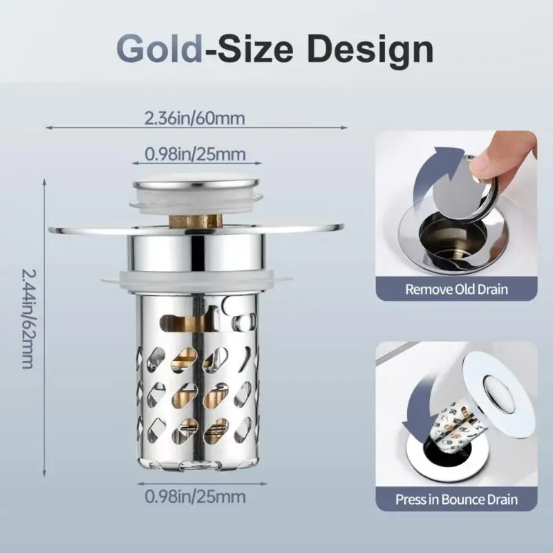  Bathroom Sink Drain Strainer with Removable Hair Catcher Basket