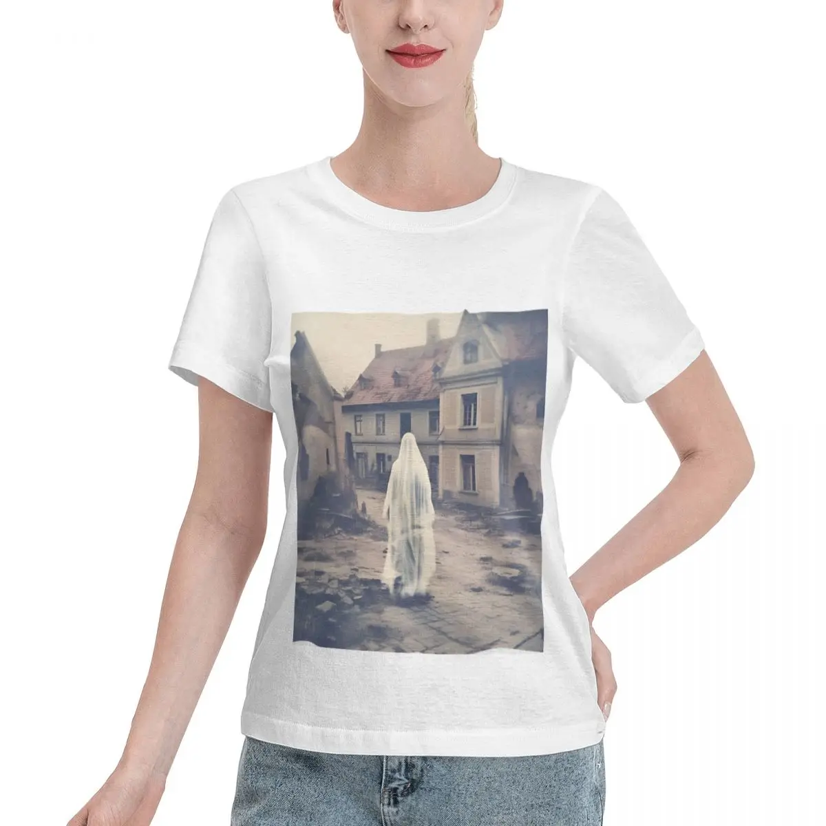 Wardrobe Filler Ghost Walking Through An Abandoned Village Women's T-shirt Matching Outfit College Girls Top