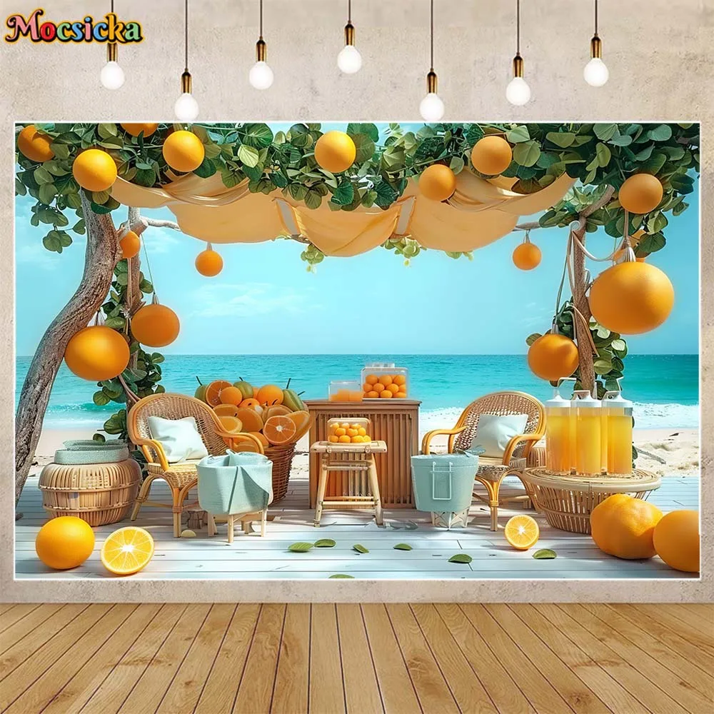 Mocsicka-خلفيات شاطئ صيفية للتصوير الفوتوغرافي ، متجر العصير ، فاكهة البرتقال ، ديكور الحفلات ، خلفية صورة الطفل ، مستلزمات استوديو الصور